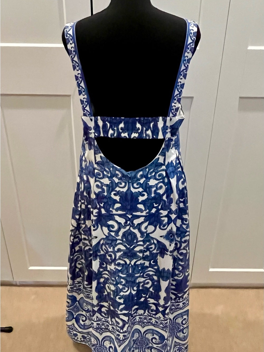 NWT Antonio Melani Blue/White Midi Dress CutOut Back Floral Paisley Cottagecore - Picture 5 of 11
